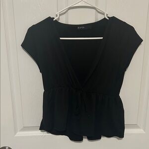Black V-Neck Peplum Blouse
